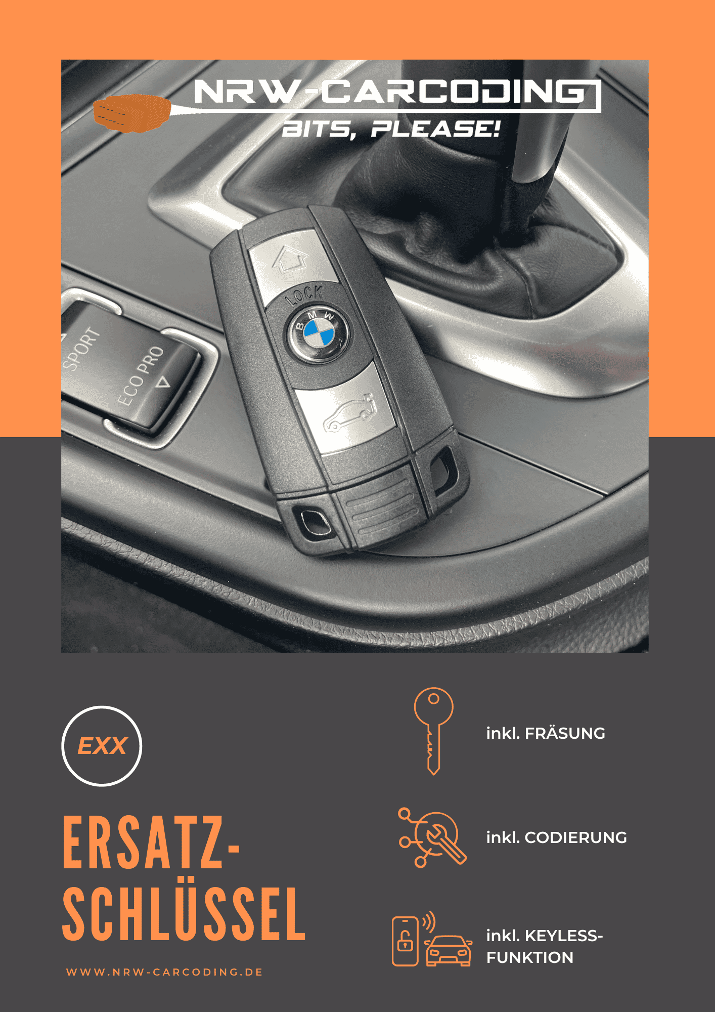 Ersatz-Schlüssel inkl. Codierung & Fräsung für BMW 3er E90 E91 E92 E93