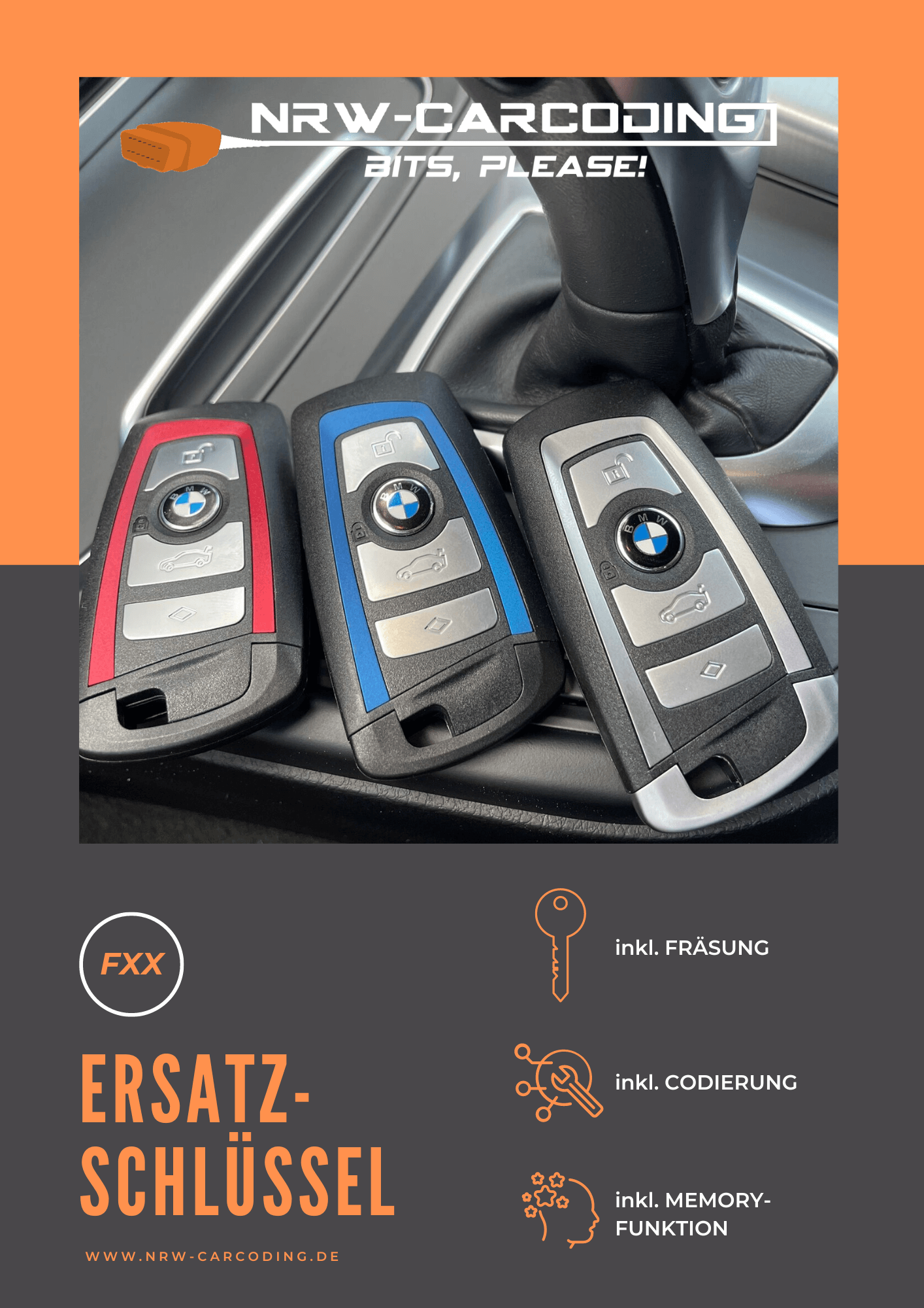 Ersatz-Schlüssel BMW 4er F32 F33 F36 mit Codierung&Fräsung